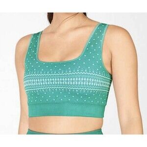 NWT Fabletics Holly Dark Jade Green White Seamless Sports Bra Women's Size Small